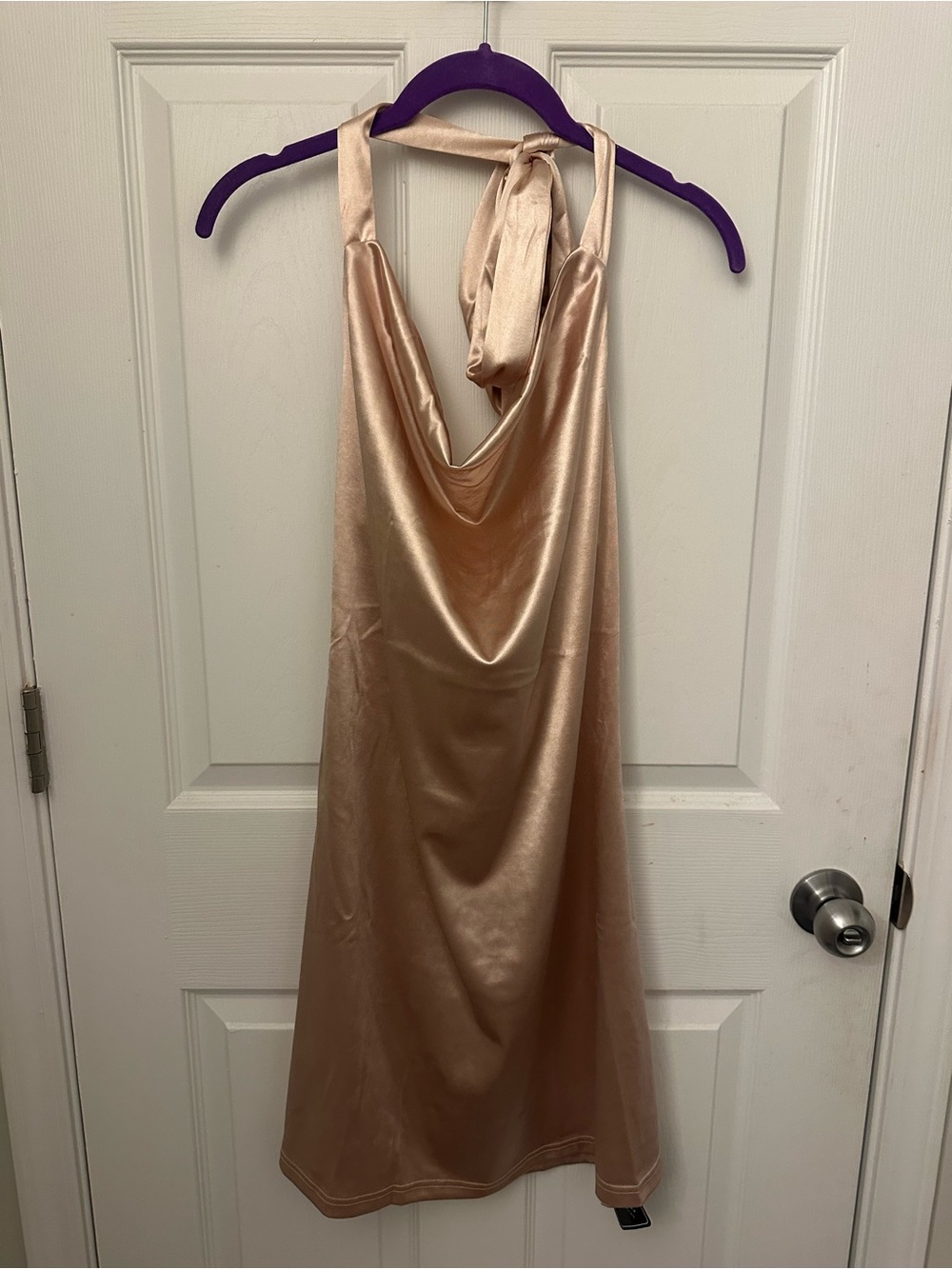 ZAFUL Women’s Size L (U.S. 12-14) Haltertop  Champagne Satin Mini Dress
